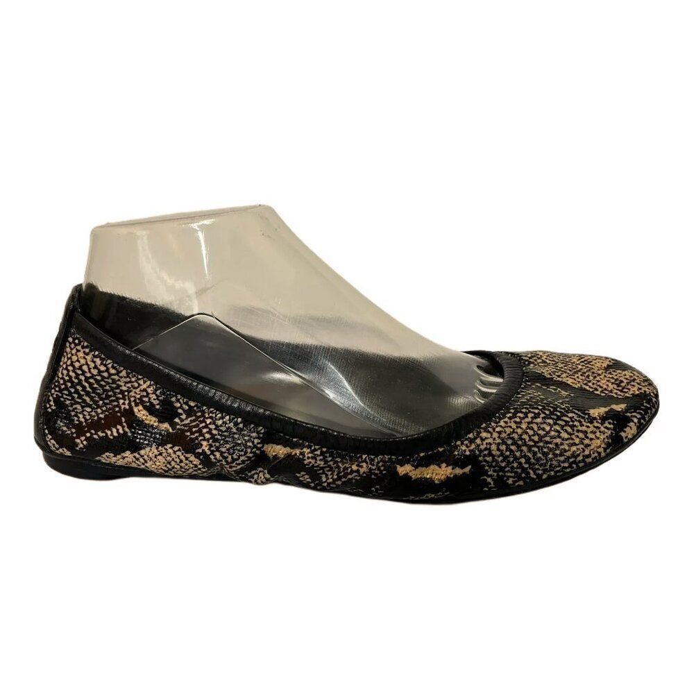Tory Burch Eddie Brown Leather Snake Print Slip On Flats